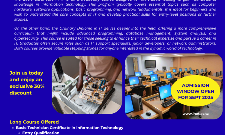 PUNGUZO KUBWA SEPTEMBER INTAKE KWA MASOMO YA ICT